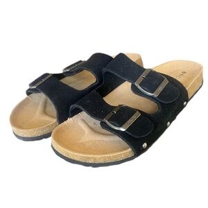 ONCAI ladies black slip on buckle sandals, US 10.5 euro 41 NWOT